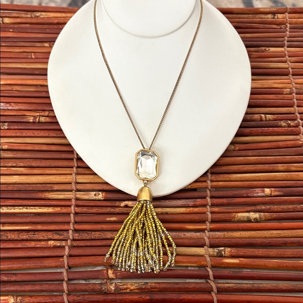 J. Crew Gold  Beaded Tassel Necklace 28”-33”